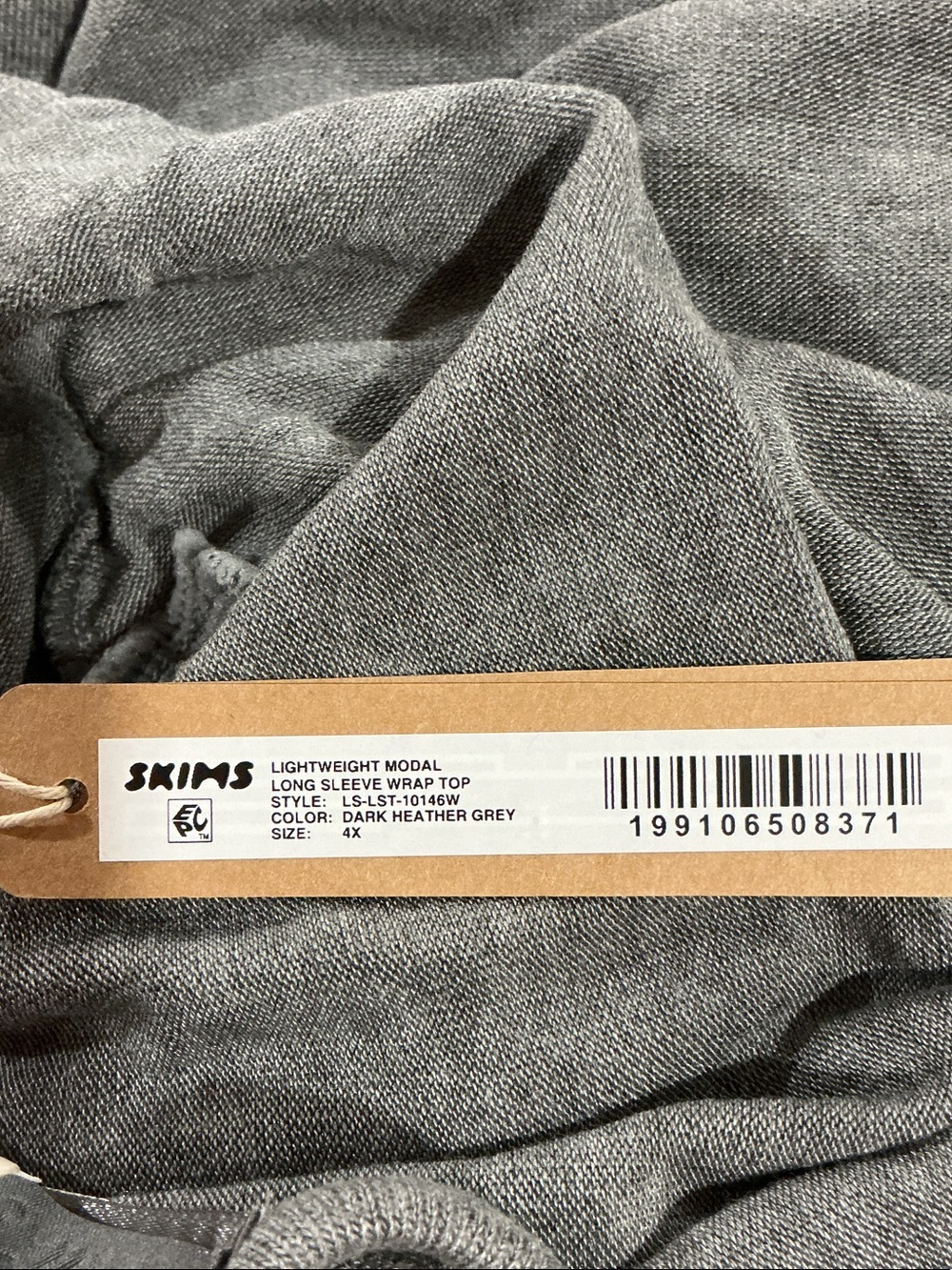 SKIMS LIGHTWEIGHT MODAL LONG SLEEVE WRAP TOP DARK HEATHER GREY 4X NWT